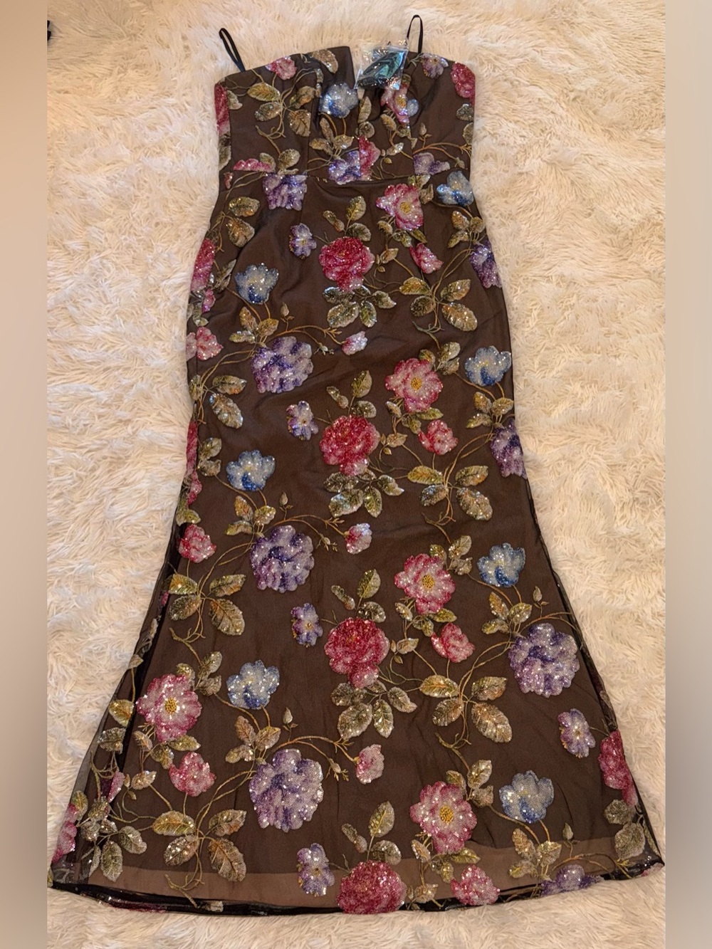 NEW Dress The Population Fernanda Embroidered sequin Floral Strapless Gown Sz XL - Picture 6 of 12